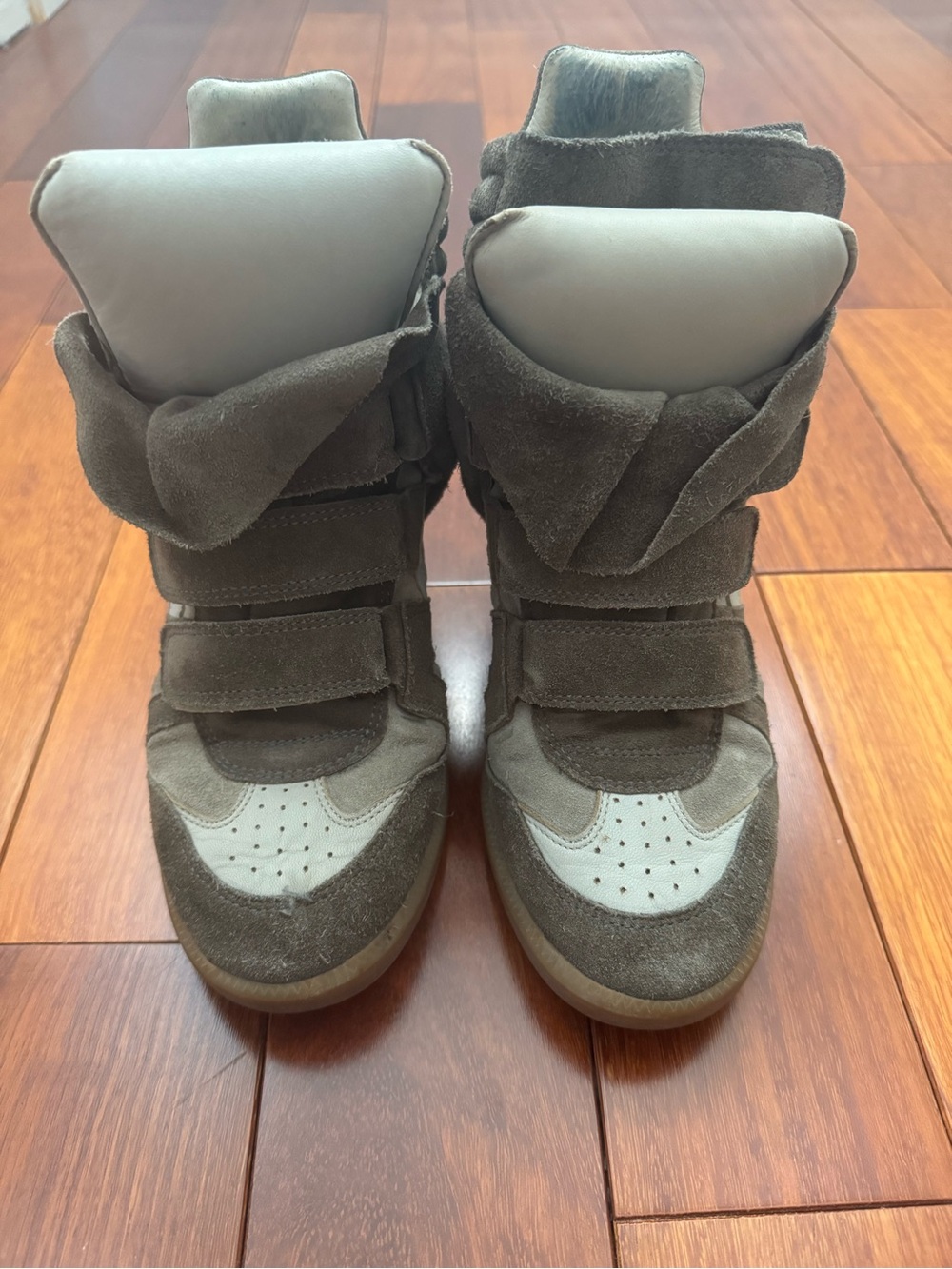 Isabel Marant Taupe and Light Gray Wedge Sneakers